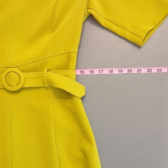 Caroline Biss Dress Chartruese Belted Tailored size 38 - Picture 10 of 13